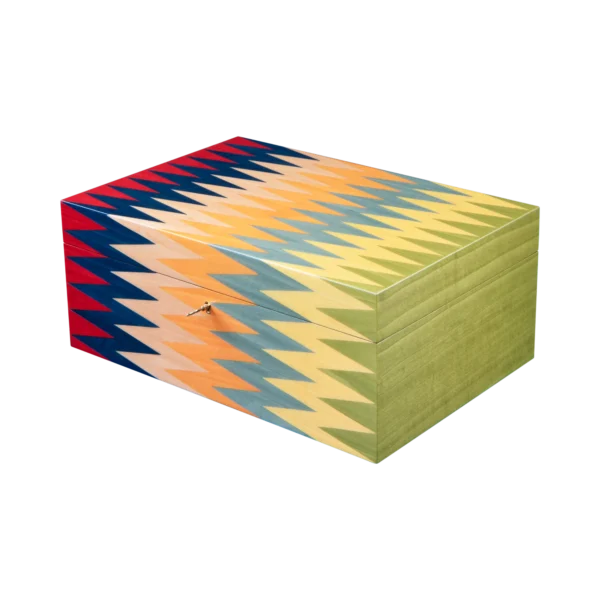 Zag jewelry box, multicolour zigzag marquetry, handcrafted in Sorrento - large, closed