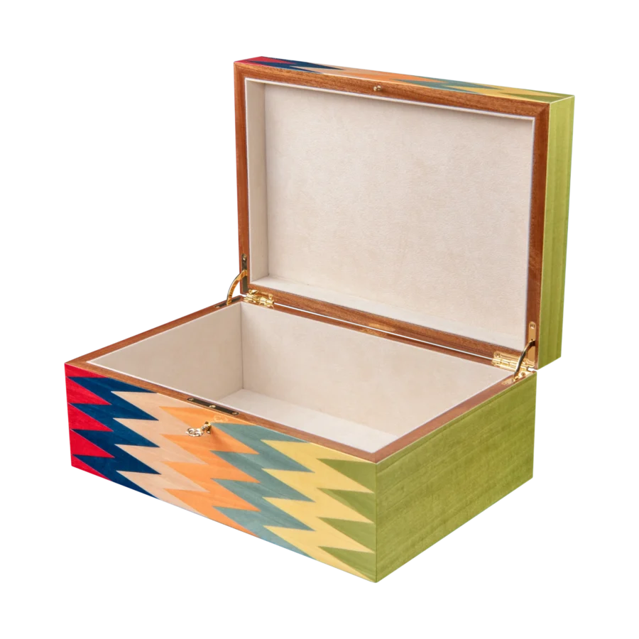 Zag jewelry box, multicolour zigzag marquetry - large, jewelry storage