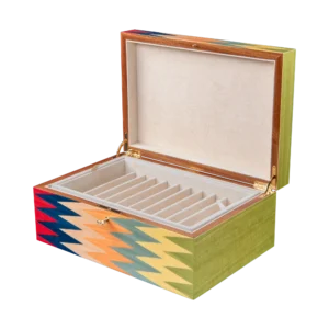 Zag jewelry box, multicolour zigzag marquetry - large, pen tray