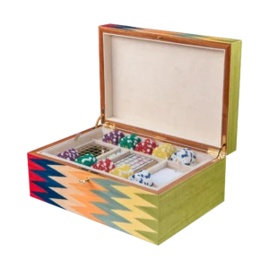 Zag jewelry box, multicolour zigzag marquetry - large, poker tray