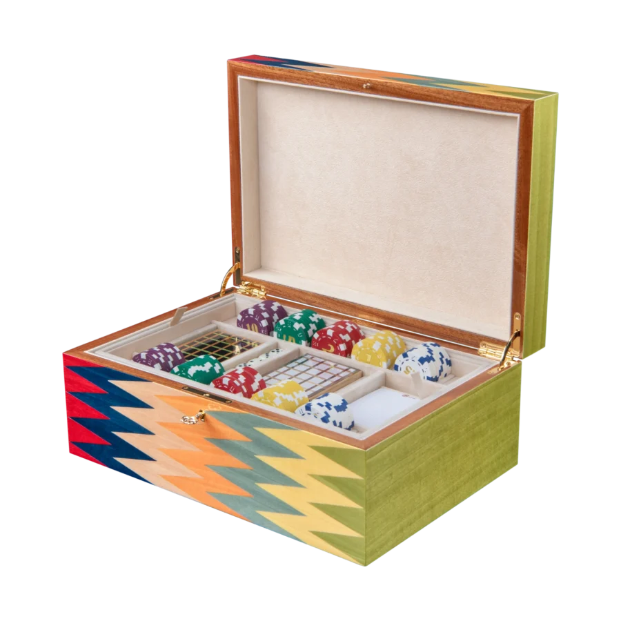 Zag jewelry box, multicolour zigzag marquetry - large, poker tray