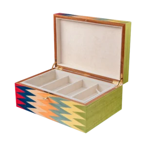 Zag jewelry box, multicolour zigzag marquetry - large, sunglasses tray