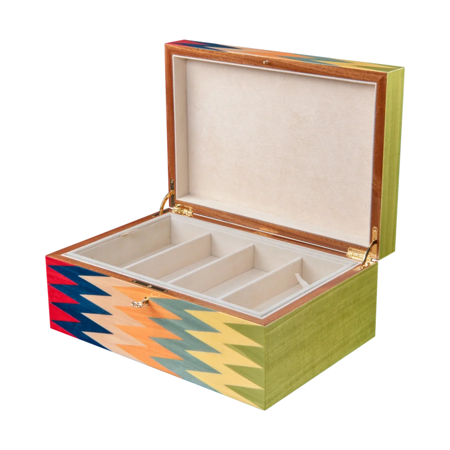 Zag jewelry box, multicolour zigzag marquetry - large, sunglasses tray