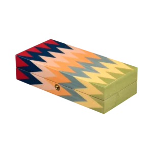 Zag jewelry box, multicolour zigzag marquetry, handcrafted in Sorrento - medium, closed