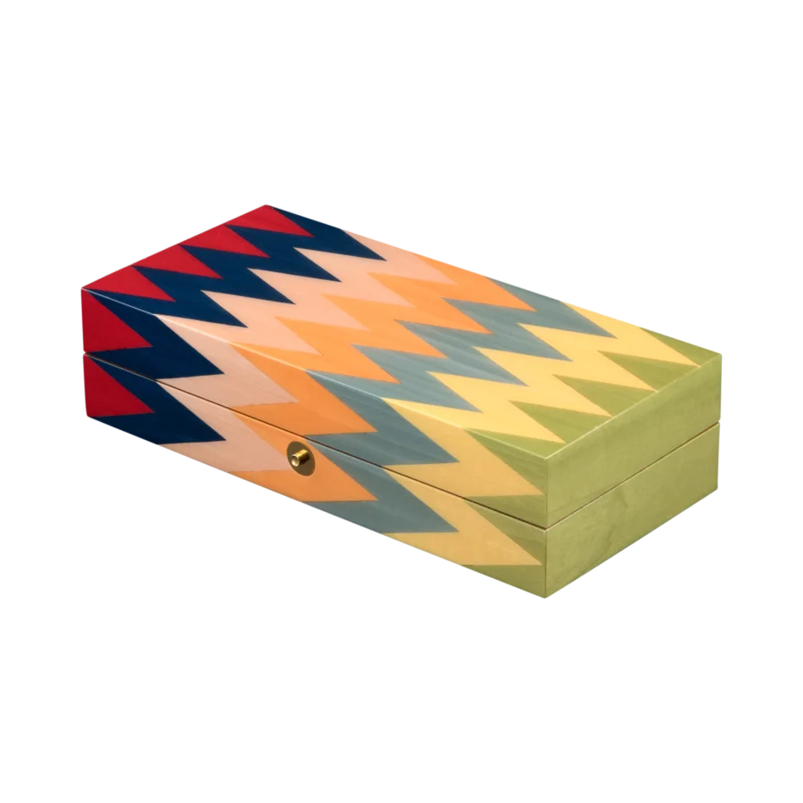 Zag jewelry box, multicolour zigzag marquetry, handcrafted in Sorrento - medium, closed