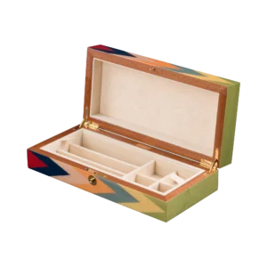 Zag jewelry box, multicolour zigzag marquetry - medium, pen and cufflinks tray