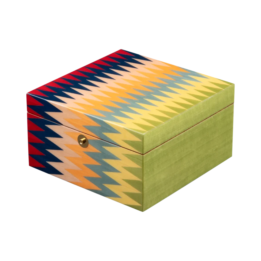 Zag jewelry box, multicolour zigzag marquetry, handcrafted in Sorrento - small, closed