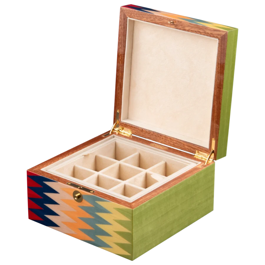 Zag jewelry box, multicolour zigzag marquetry - small, cufflinks tray
