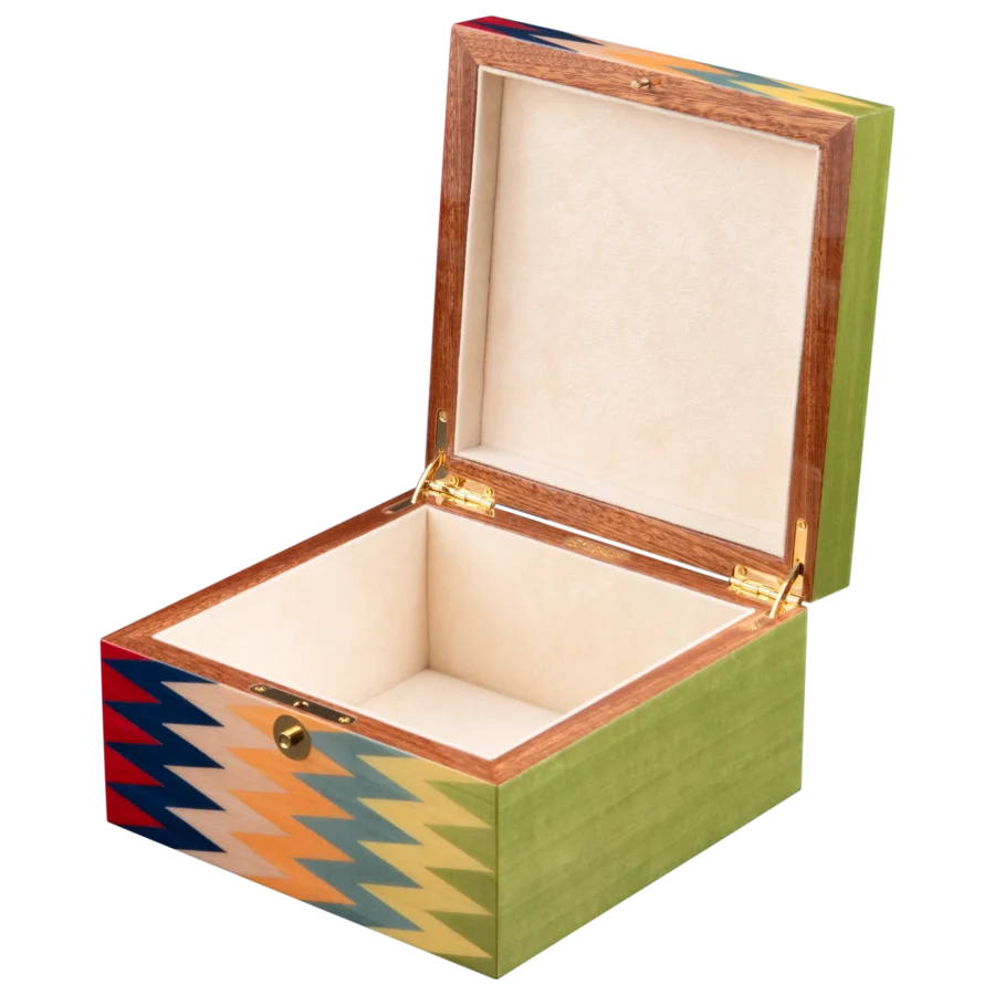 Zag jewelry box, multicolour zigzag marquetry - small, jewelry storage