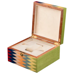 Zag jewelry box, multicolour zigzag marquetry - small, watch tray