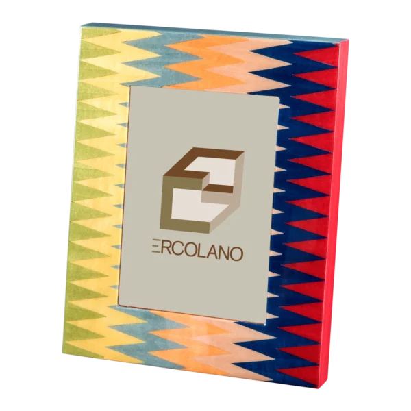Zag photo frame, multicoloured zigzag marquetry border, handcrafted in Sorrento