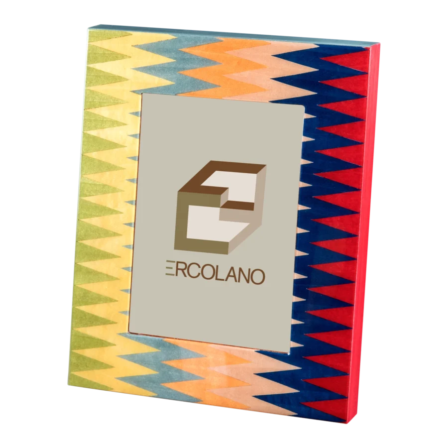 Zag photo frame, multicoloured zigzag marquetry border, handcrafted in Sorrento